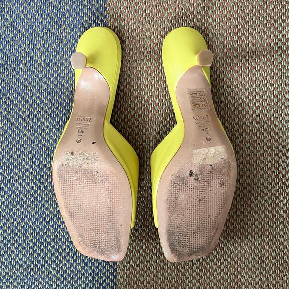 Schutz Dethalia Leather Mules Heels in Citrus Yellow - Picture 8 of 9
